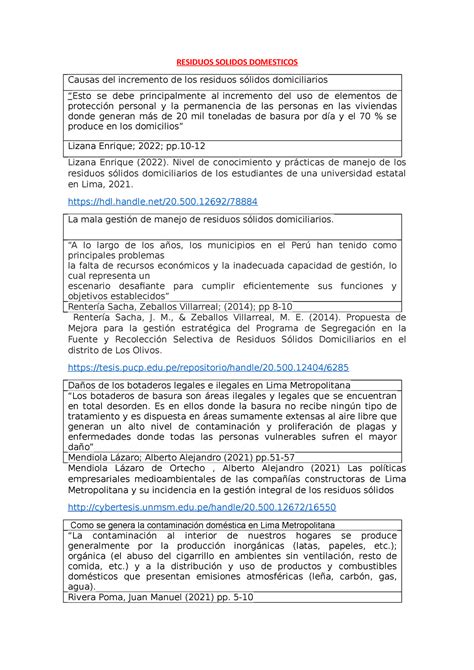 Residuos Solidos Domesticos 1 RESIDUOS SOLIDOS DOMESTICOS Causas Del