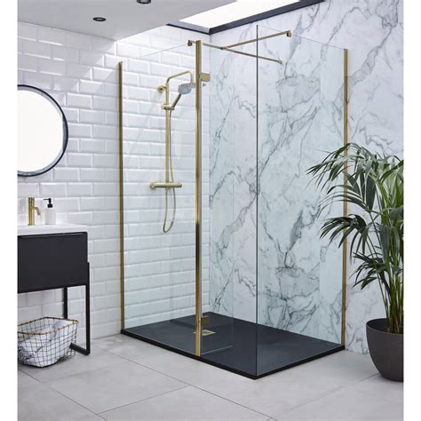 Kartell Ottone Brushed Brass Walk In Wetroom Shower Screen 1000mm