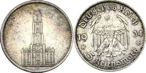 3 Reich 5 Mark 1934 D Garnisonskirche Ohne Datum Ss Kl Rdf MA Shops