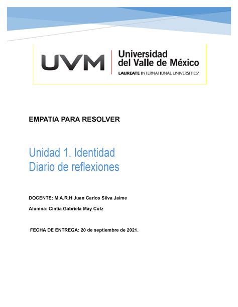 Act Diario De Reflexiones Empatia Para Resolver Unidad Identidad