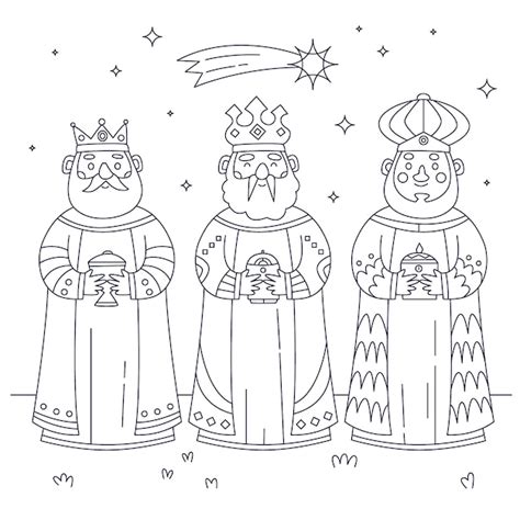 Ilustración De La Página De Colorear De Los Reyes Magos Planos Vector Gratis