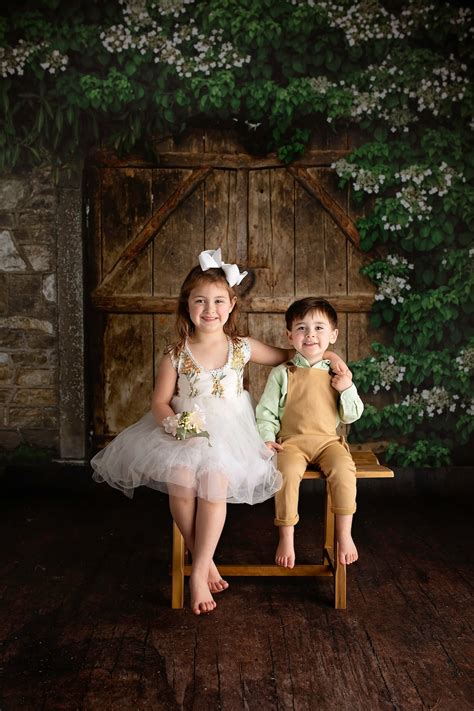 Floral Garden Rustic Barn Doors Photography Backdrop Bushes Hedges