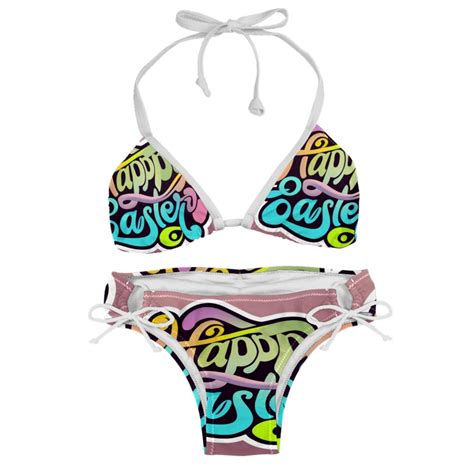 Easter Font Detachable Sponge Adjustable Strap Bikini Set Two Pack