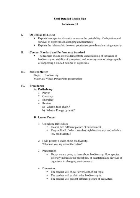 Semi Detailed Lesson Plan In Science Semi Detailed Lesson Plan In Science 10 I Objectives