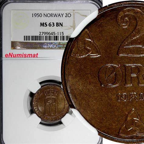 Bronze Norway Haakon Vii Ore Ngc Ms Bn Graded Highest Km