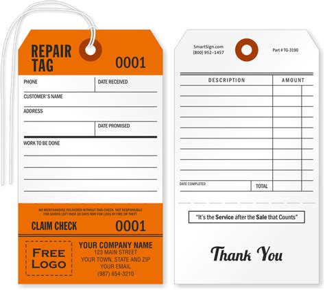 Two Part Repair Tags Perforated Carbonless Custom Repair Tag