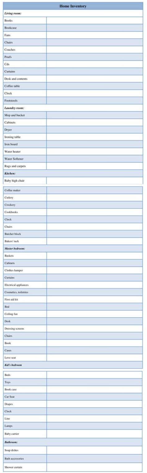 Printable Home Inventory Form Template For Word Doc