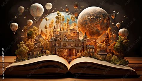 Fantasy world inside of the book. Concept of education imagination and ...