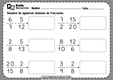 Ejercicios De Divisiones De Fracciones Para Imprimir