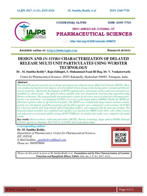 Design And In Vitro Characterization Of Delayed Release Multi Unit