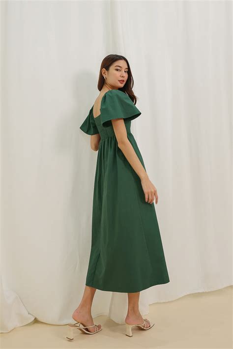 Lucinda Padded Flutter Sleeve Midaxi Dress Castleton Green Lovet