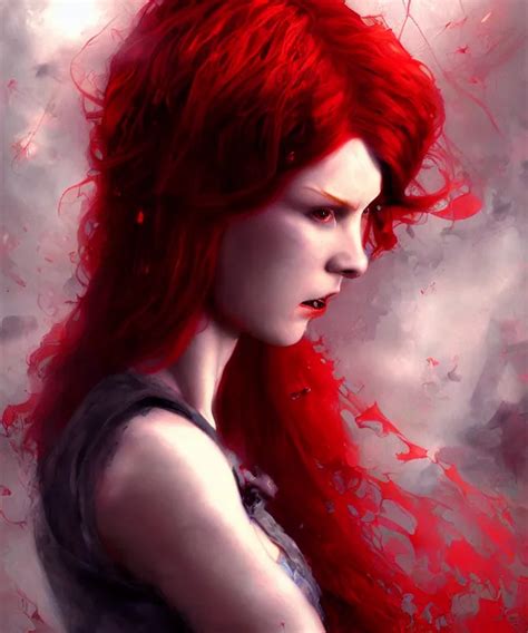 A Demonic Princess With Flowing Red Hair Painting By Stable Diffusion