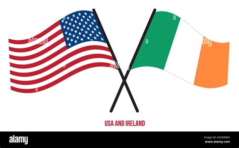 Usa And Ireland Flags Crossed And Waving Flat Style Official