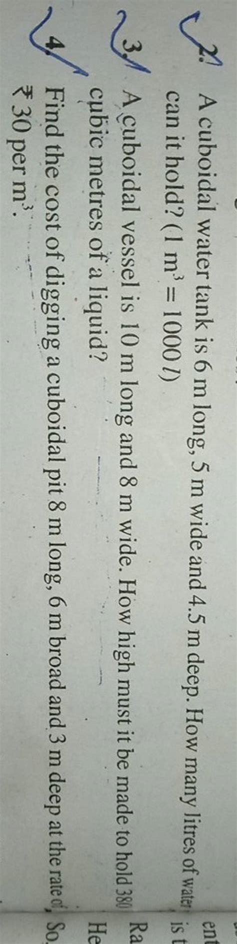 A Cuboidal Water Tank Is M Long M Wide And M Deep How Many L