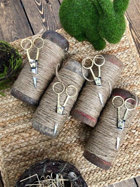 Wooden Spools With Jute Twine And Scissors Twine Holder Etsy Jute