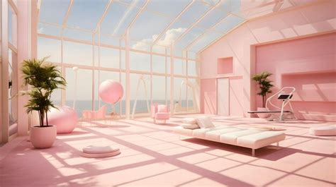 Premium AI Image | Barbie pink interior of a modern living room with ...