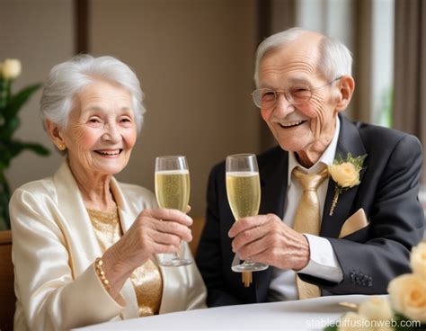 Elderly Couple Celebrating Golden Wedding Anniversary | Stable ...