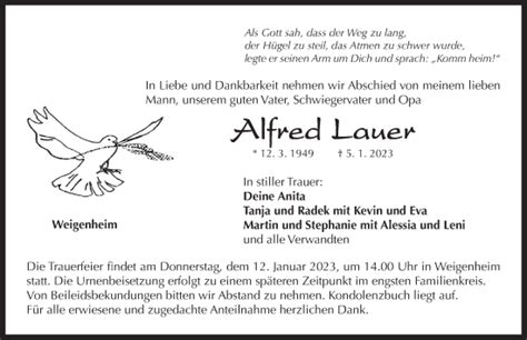 Traueranzeigen Von Alfred Lauer Trauer Flz De