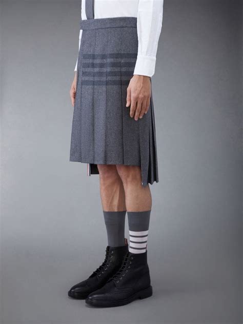 Flannel 4 Bar Knee Length Classic Pleated Skirt Thom Browne