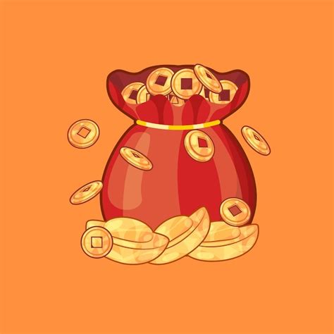 Premium Vector Chinese Lucky Bag Full Of Gold Coins And Ingots