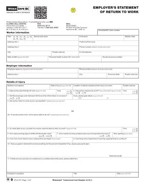 Printable Return To Work Form Pdf Tutore Org Master Of Documents