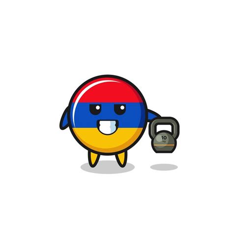 Premium Vector Armenia Flag Mascot Lifting Kettlebell In The Gym