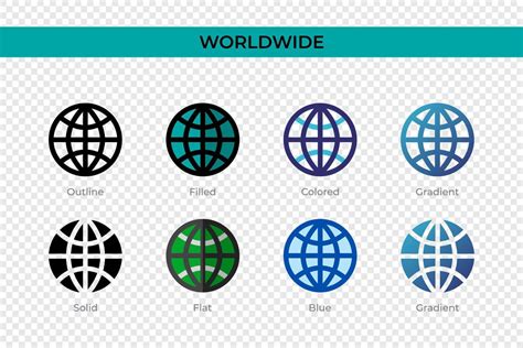 Worldwide icon in different style. Worldwide vector icons designed in outline, solid, colored ...