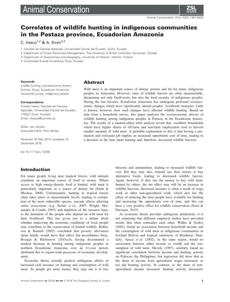 (PDF) Correlates of wildlife hunting in indigenous communities in the ...