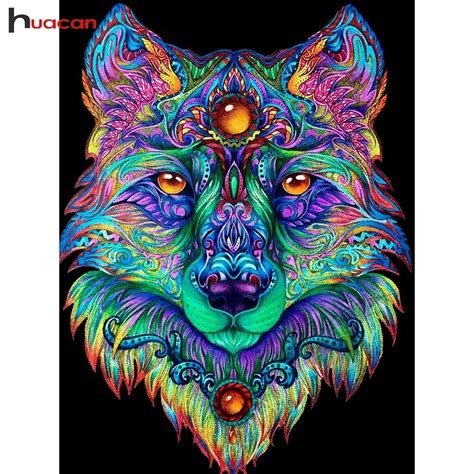 Huacan 5d Diy Diamond Painting Wolf Mosaic Diamond Embroidery Animals