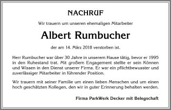 Traueranzeigen von Albert Rumbucher Allgäuer Zeitung