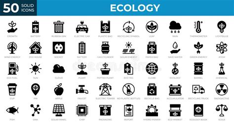 Set Of 50 Ecology Web Icons In Solid Style Recycling Biology