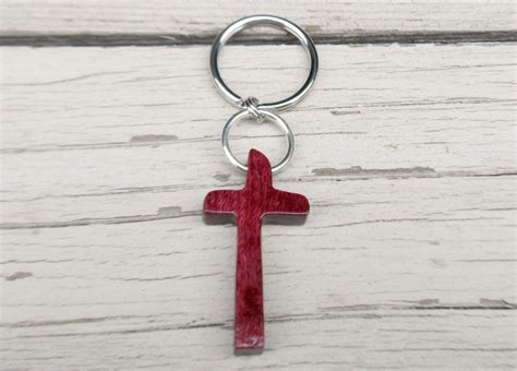 Wooden Cross Keychain Brazilian Purpleheart Wood By Thelotusshop