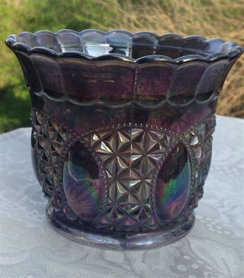 Carnival Glass Vase Deep Purple Glass Dish Vintage Imperial Etsy Carnival Glass Purple