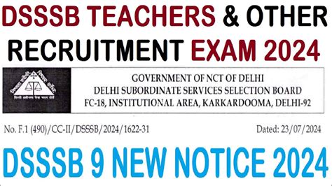 Dsssb New Notice Dsssb Teachers Other Recruitment Exam