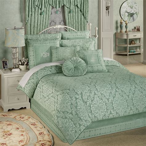 Grandview Aqua Mist Damask Comforter Bedding