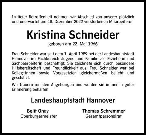 Traueranzeigen Von Kristina Schneider Trauer Anzeigen De