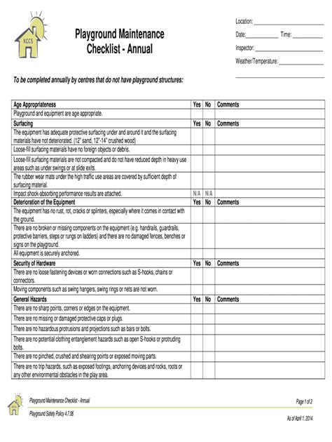 Nrpa Playground Inspection Form