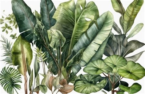 Uma Pintura Em Aquarela De Plantas Tropicais Foto Premium