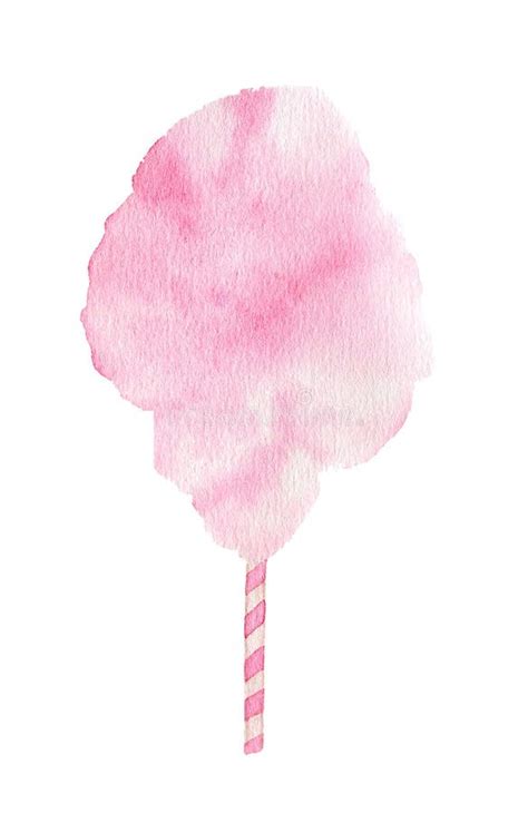 Pink Cotton Candy In A Striped Sticks Vintage Watercolor Illustration