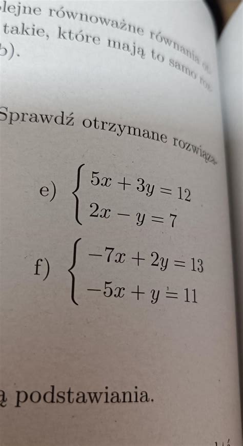 rozwiąż układ równań metodą podstawiania sprawdź otrzymane rozwiązanie