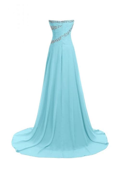 A Line Sweetheart Beaded Long Blue Chiffon Prom Evening Formal Party