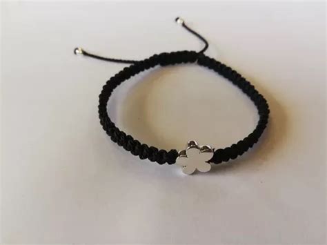 Pulsera Flor Plata Tejida Con Hilo Nylon Ajustable Meses Sin