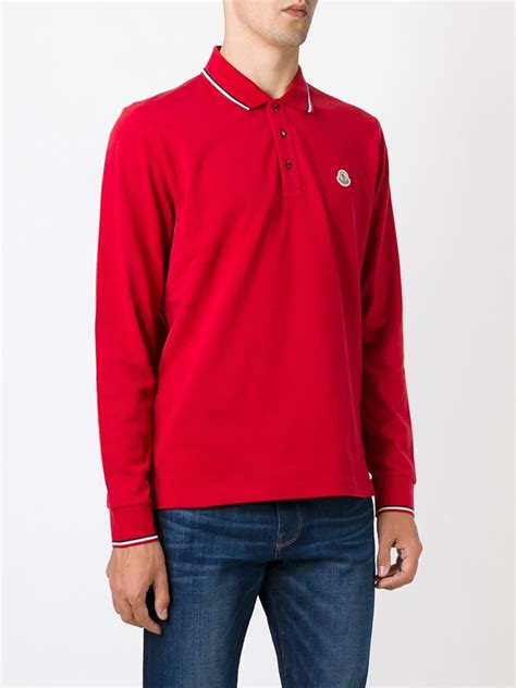 Moncler Long Sleeve Polo Shirt In Red For Men Lyst