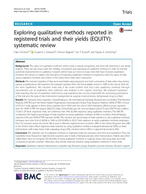 Pdf Exploring Qualitative Methods Reported In Registered Trials And