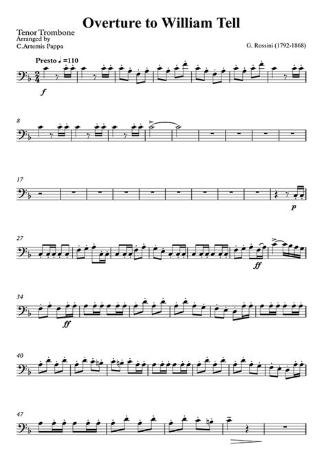 William Tell Overture Iv Finale Rossini Trombone Sheet Music