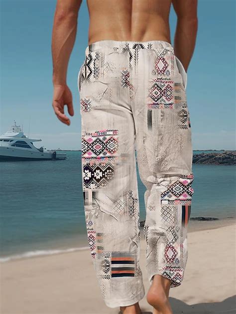 Mens Hawaiian Pants Trousers 3d Print Straight Leg Trousers Mid Waist