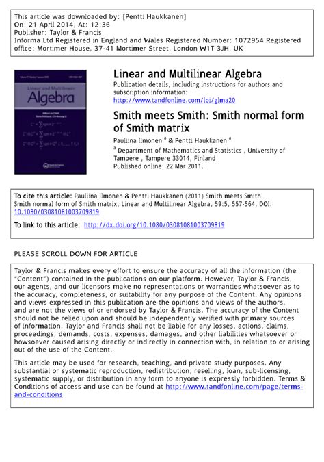 (PDF) Smith meets Smith: Smith normal form of Smith matrix