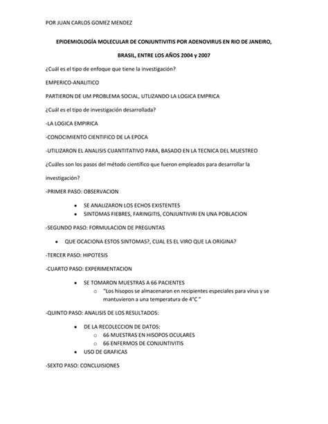 ANALISIS DEL METODO EPIDEMIOLOGÍA MOLECULAR DE CONJUNTIVITIS POR