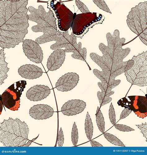 Seamless Floral Pattern With Leaves And Butterfly Stock Vector