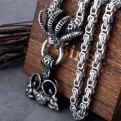 Collier Ram Rune Viking Pour Homme Acier Inoxydable Pendentif